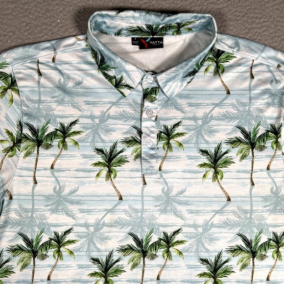 Yatta Golf Shirt Mens Large Palm Tree All Over Golf Performance Polo Stretch - Picture 1 of 11